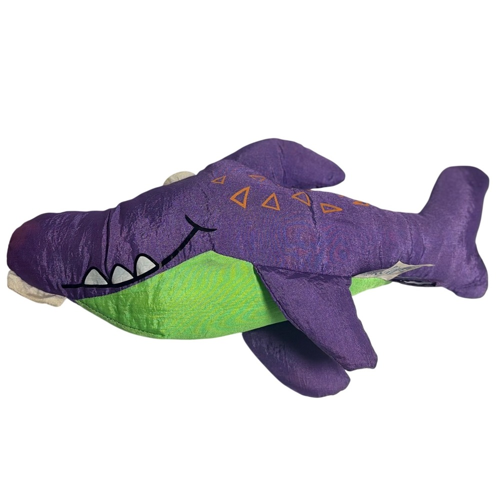 VTG Aqua Leisure Shark Plush Purple Green Nylon Pool Toy‎ 90s Stuffed Animal